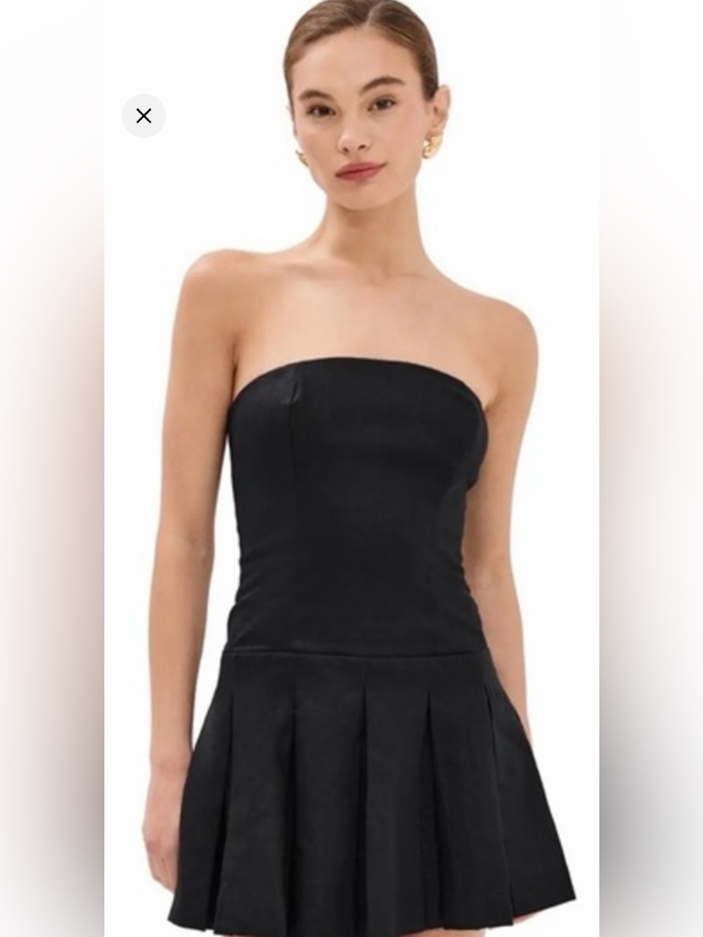 Reformation linen Strapless Black Pleated Mini Dress